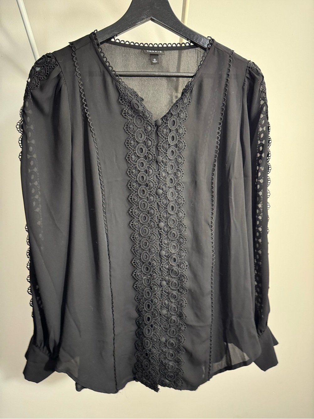 Torrid Size 0 Black Lace-Trim Peasant Blouse